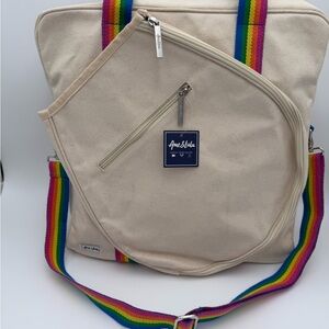 Ame & Lulu Hamptons canvas tennis tour bag rainbow stripe